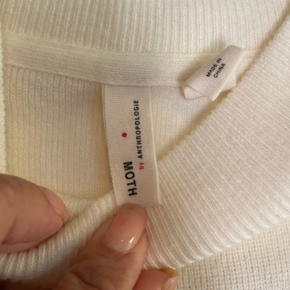 Anthropologie Moth Short Sleeve Mock Neck Sweater Size XS Ivory Peppy Accademia - Picture 7 of 7